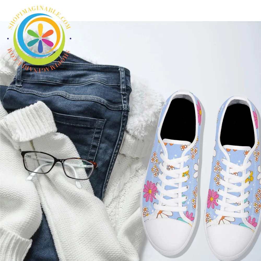 Retro 80's Floral Ladies Low Top Canvas Shoes