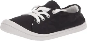 Soda Zig-S Black/White Flat Linen Canvas Slip On Lace Up Loafers Style Sneakers