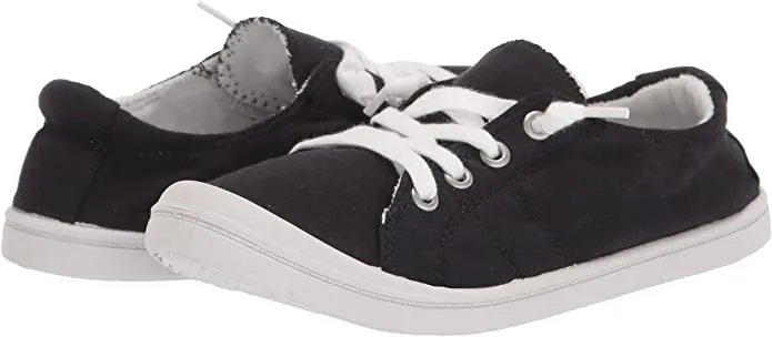 Soda Zig-S Black/White Flat Linen Canvas Slip On Lace Up Loafers Style Sneakers