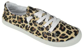 Soda Zig-S Leopard Flat Linen Canvas Lace Up Loafers Style Slip On Sneakers