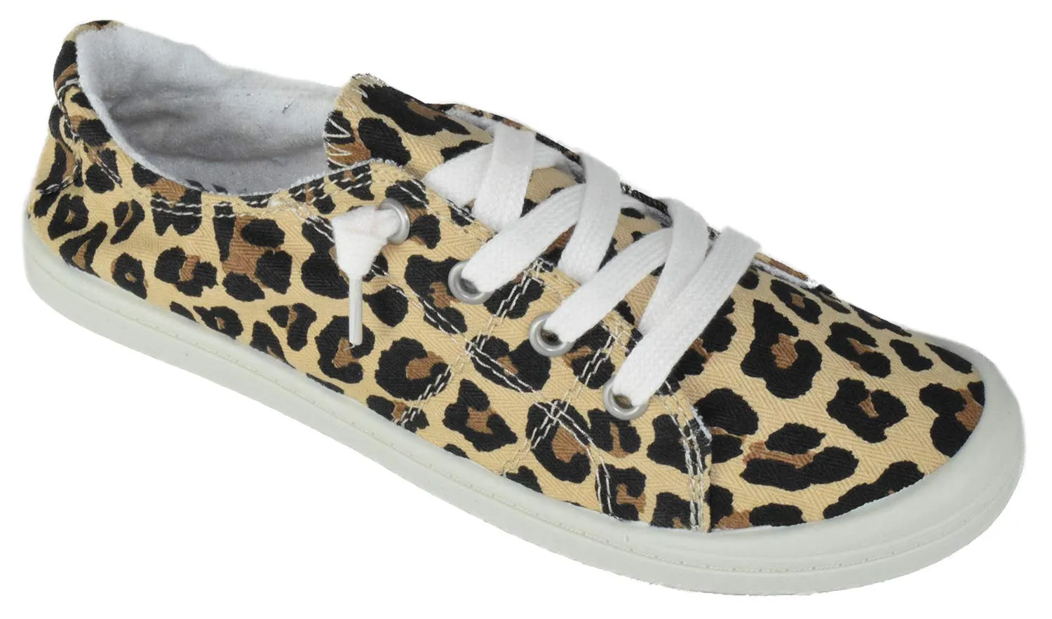 Soda Zig-S Leopard Flat Linen Canvas Lace Up Loafers Style Slip On Sneakers