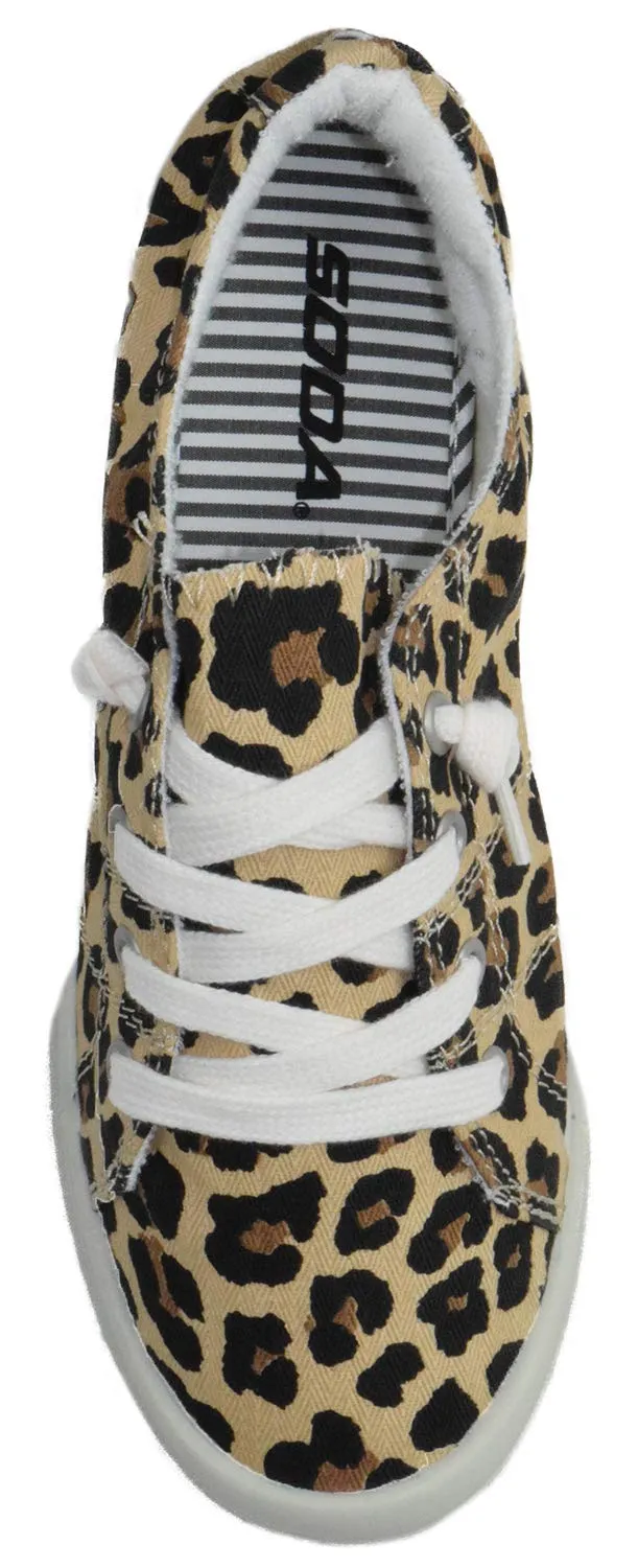 Soda Zig-S Leopard Flat Linen Canvas Lace Up Loafers Style Slip On Sneakers