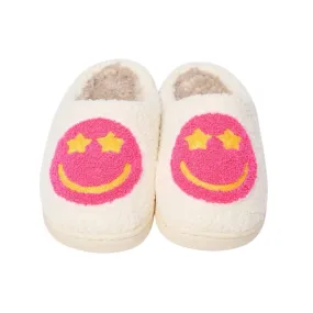 STAR EYES SMILEY FACE PLUSH SLIPPERS