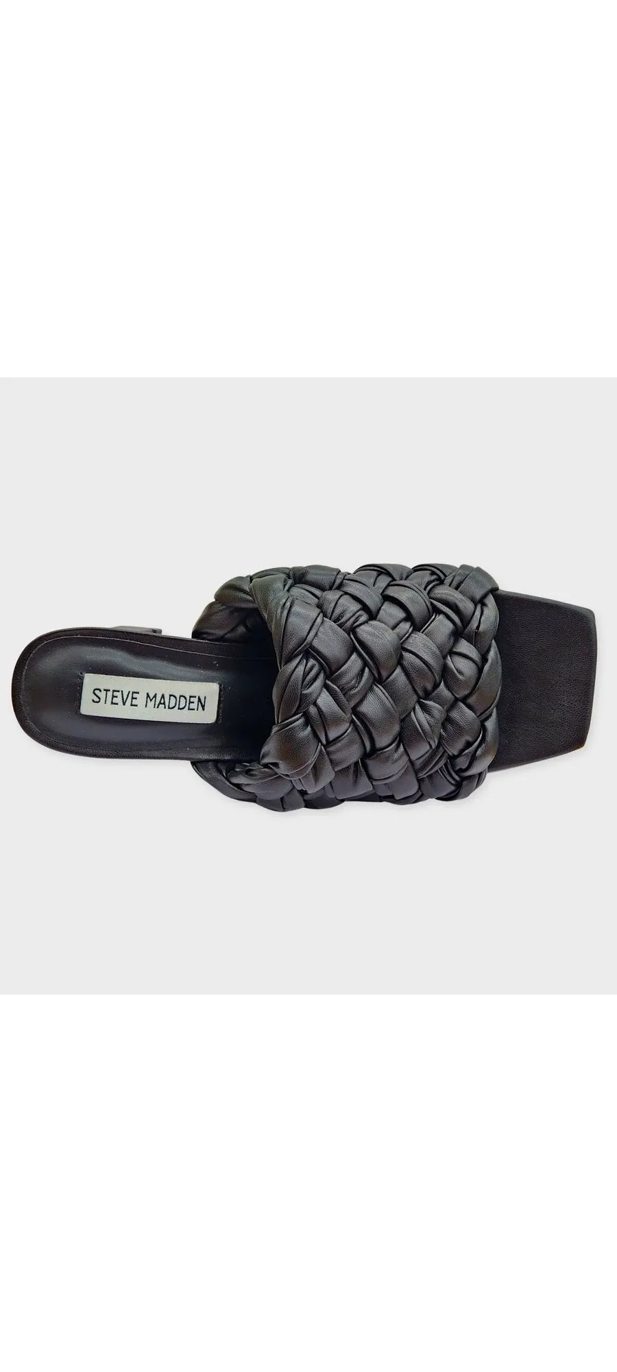 Steve Madden Braid Black Fashiion Slip On Block Mid Heel Open Toe Heeled Sandals