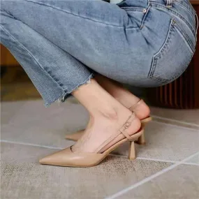 Thin Heels Sandals for Woman Basic Model Genuine Leather Casual