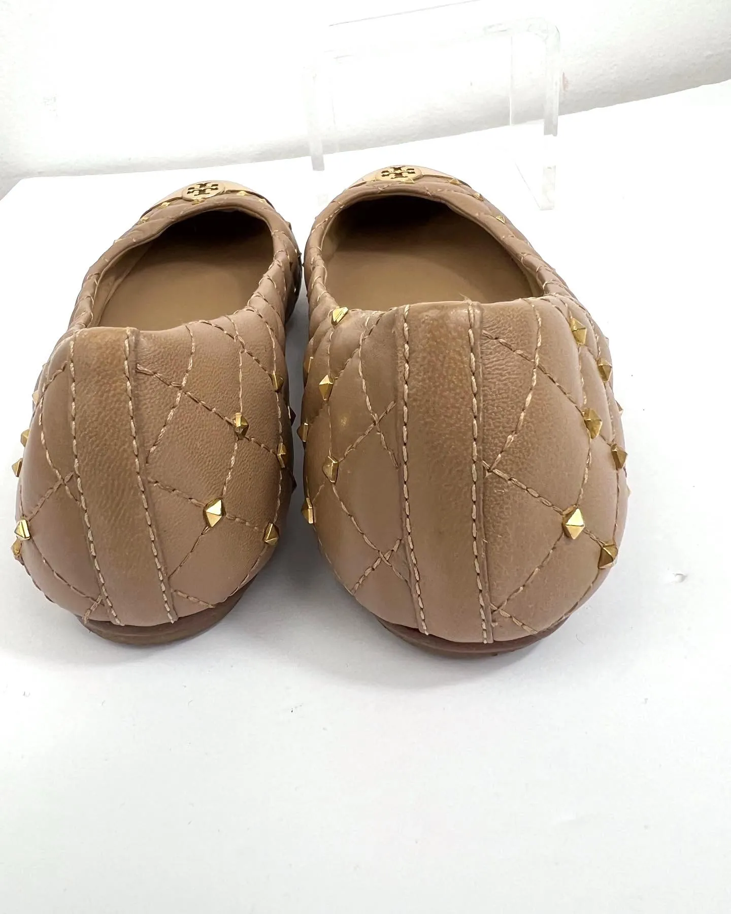 TORY BURCH QUILTED STUDDED LEATHER KAITLIN BALLET FLATS