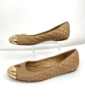 TORY BURCH QUILTED STUDDED LEATHER KAITLIN BALLET FLATS