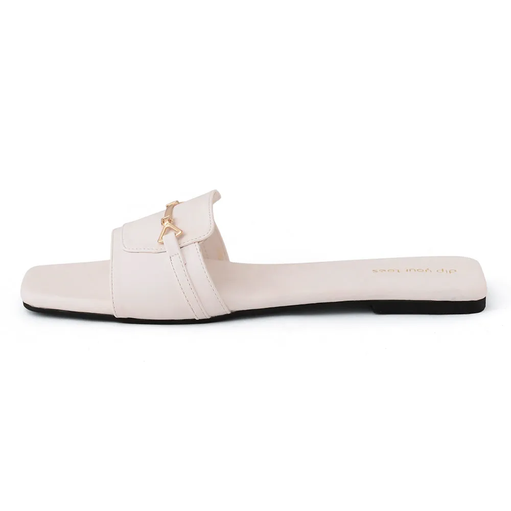 White T-Shape Flats