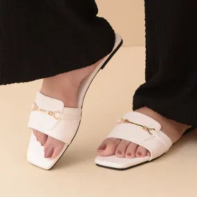 White T-Shape Flats