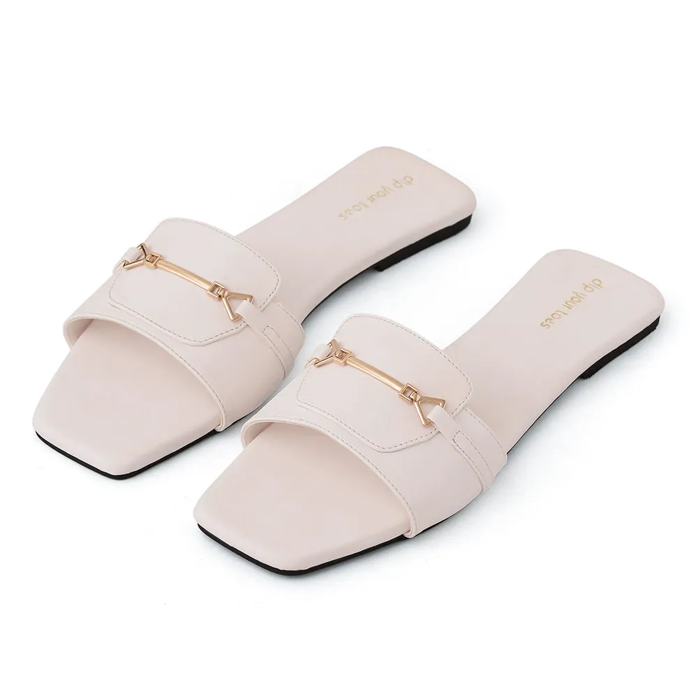 White T-Shape Flats