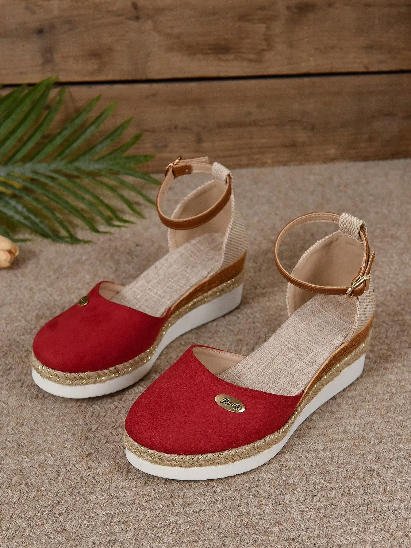 Women's Plus Size Faux Suede Color Block Round Toe Espadrilles With Elegant Wedge Heels & Thick Soles